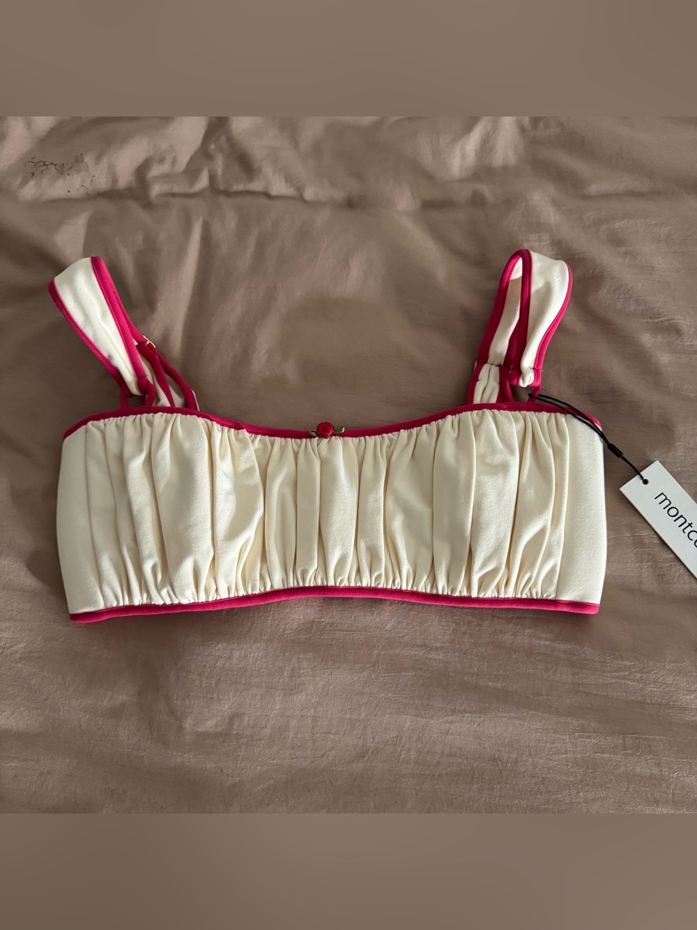 Montce Cream Raspberry Binded Victoria bikini top sz XL